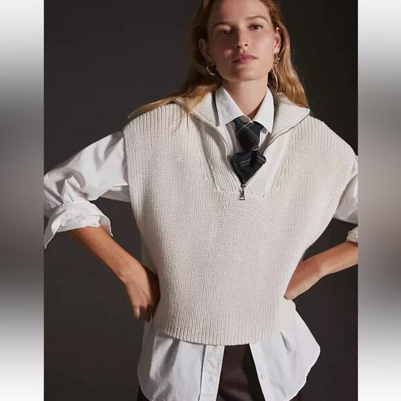 Maeve By Anthropologie Cream Knit Half Zip Vest One Size NWOT - Picture 1 of 10
